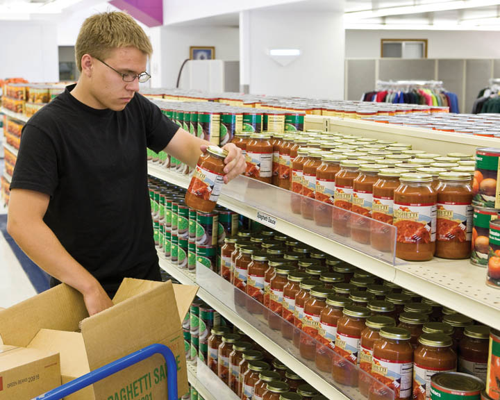 Young single Mormon man serving the hungry