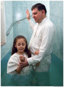 A Mormon girl is baptized