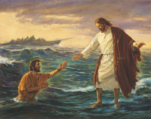 Jesus walking on water and helping Peter