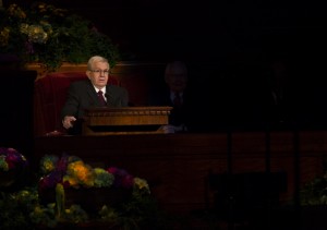 Boyd K. Packer, LDS apostle, speaking at Conference.