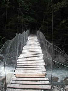 suspension bridge over rough waters