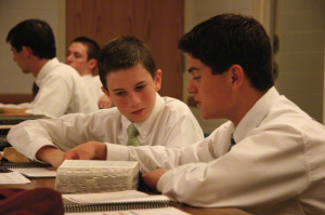 Mormon teens studying together