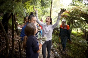 Happy young women in forest