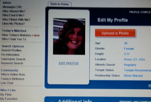 Ashley's profile on dating site
