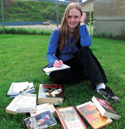 girl with textbooks