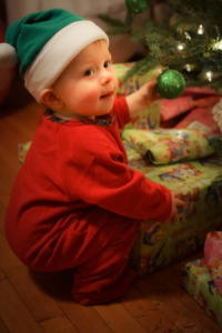 Christmas child wearing Santa Hat