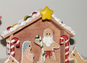 gingerbread house with nativity scene