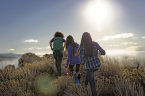 girls hiking at camp