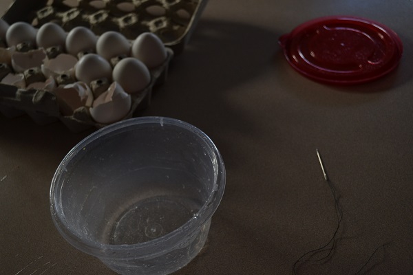 raw eggs in carton and bowl