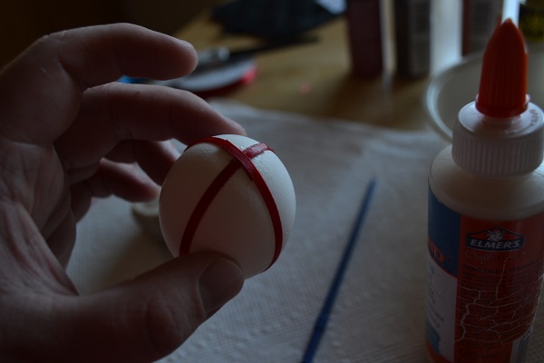 gluing ribbon to egg shell