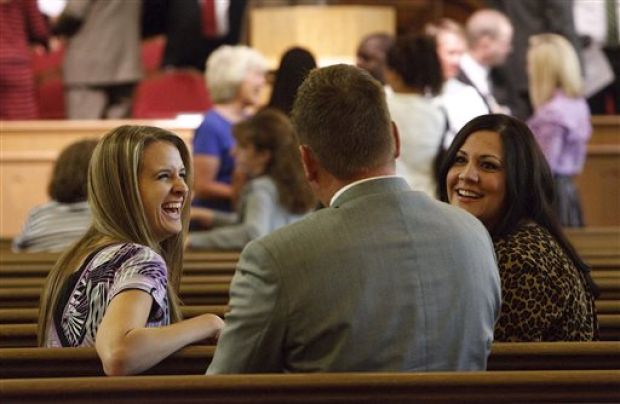 Young Mormon adults at church