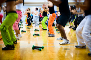 low shot of people doing zumba