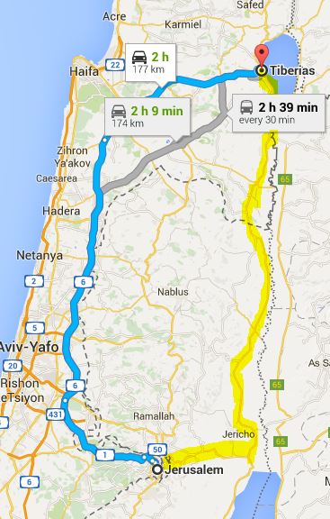 Map Jerusalem to Tiberias